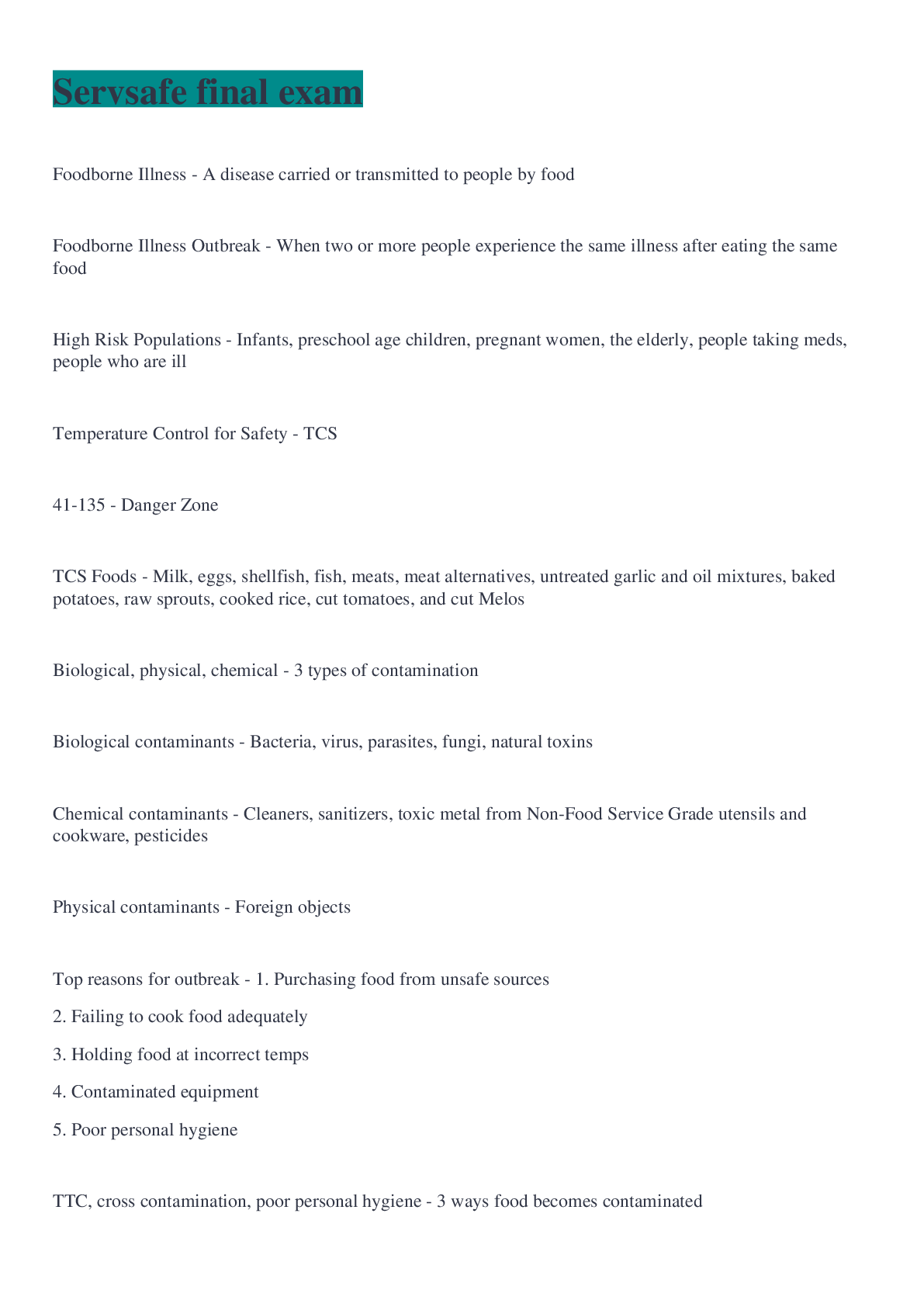 Preview image for ServSafe Final Exam (Latest 2022/2023) Satisfaction Guaranteed 100% Correct